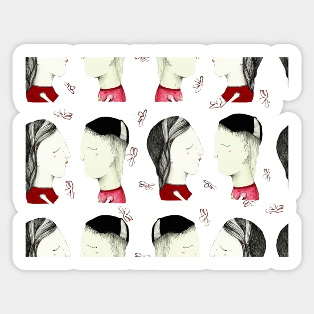Love couple. Character-based pattern design created with mixed media. Sticker by Ellunardegloria